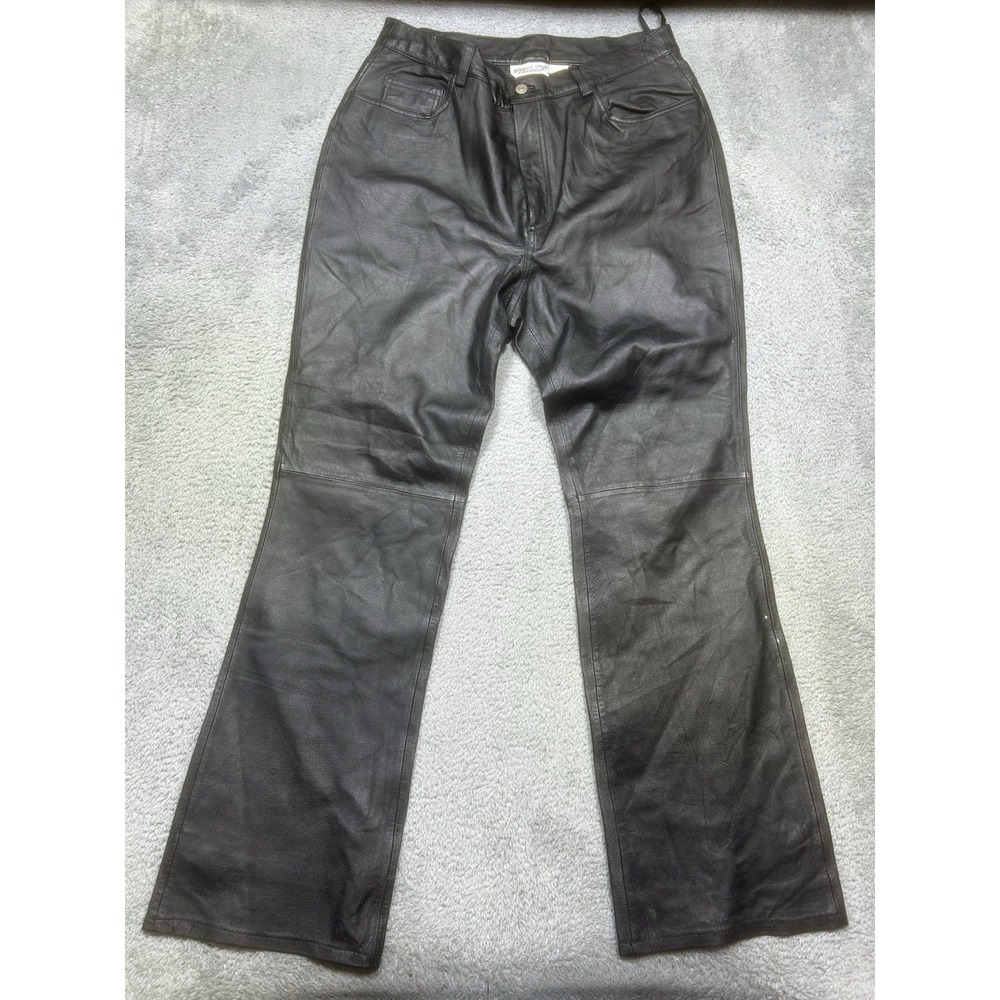 Vintage Newport News Leather Pants Womens 14 Black Wide‎ Leg Flared Boot *SPOTS